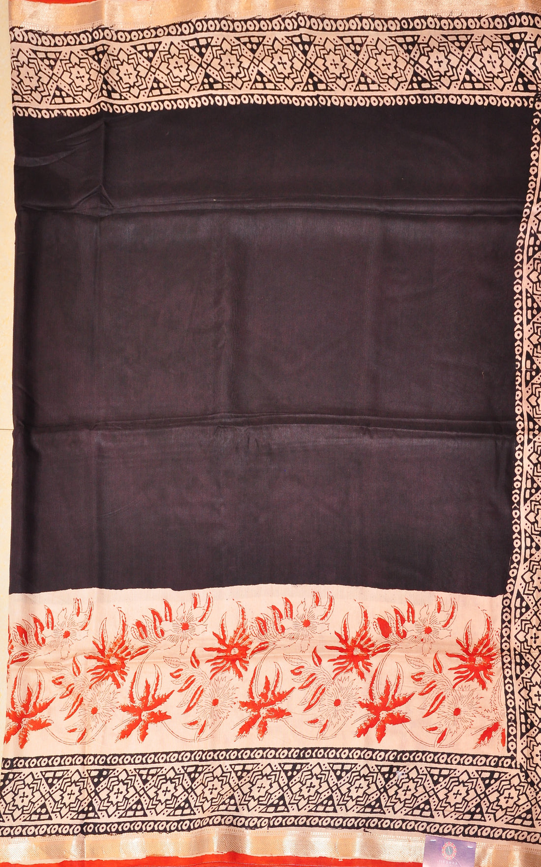 Black & Red Handloom Maheshwari Semi Silk Saree - WK77-0026