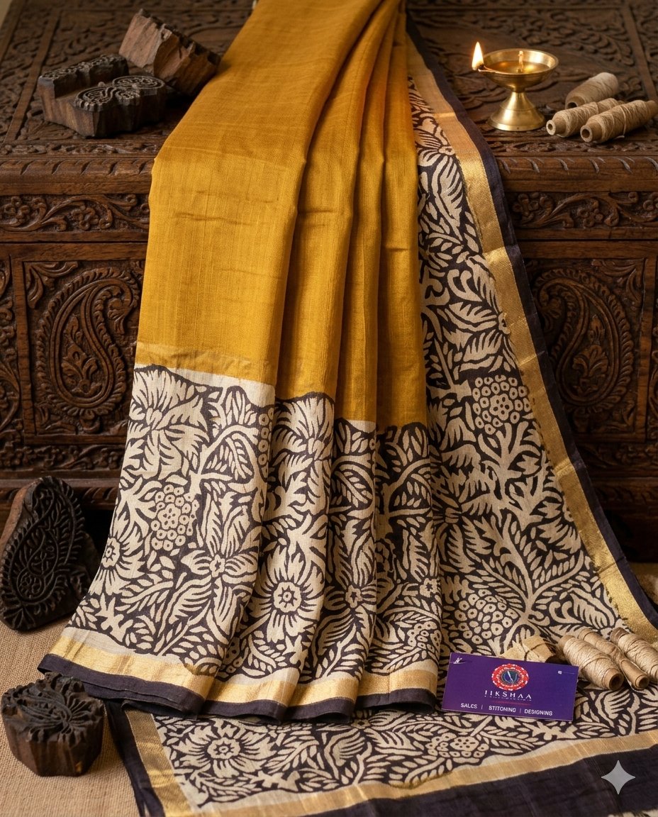 Yellow Handloom Maheshwari Semi Silk Saree - WK77-0030