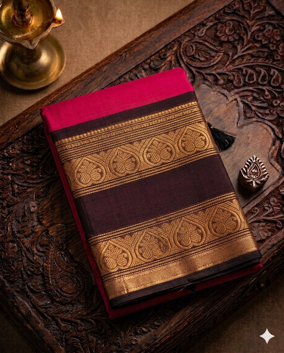 Wine Dark Pink Kanchi Cotton Saree - WK77-0034