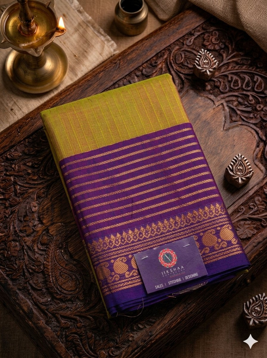 Green with Purple Kanchi Cotton Saree - WK77-0035