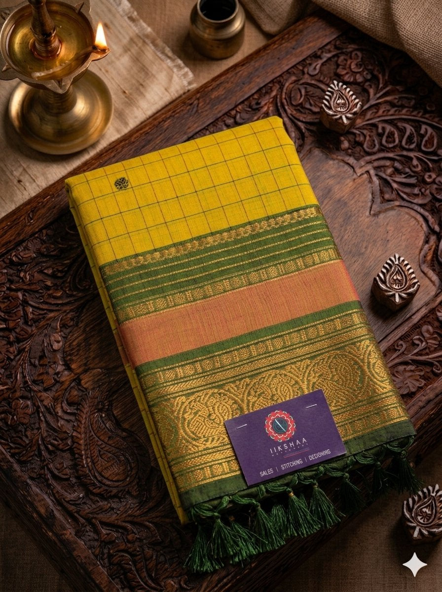 Yellow & Green Kanchi Cotton Saree - WK77-0037