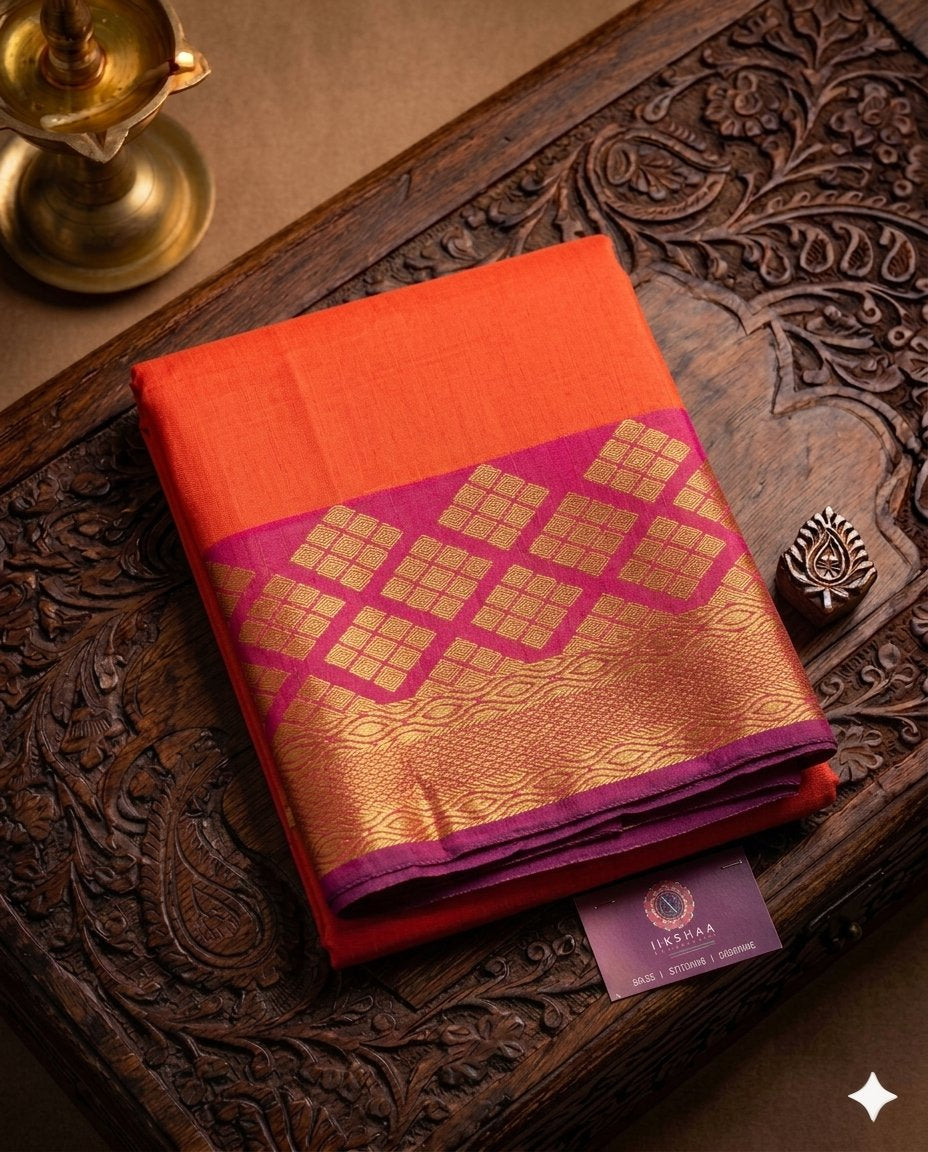 Orangish Pink Kanchi Cotton Saree - WK77-0040