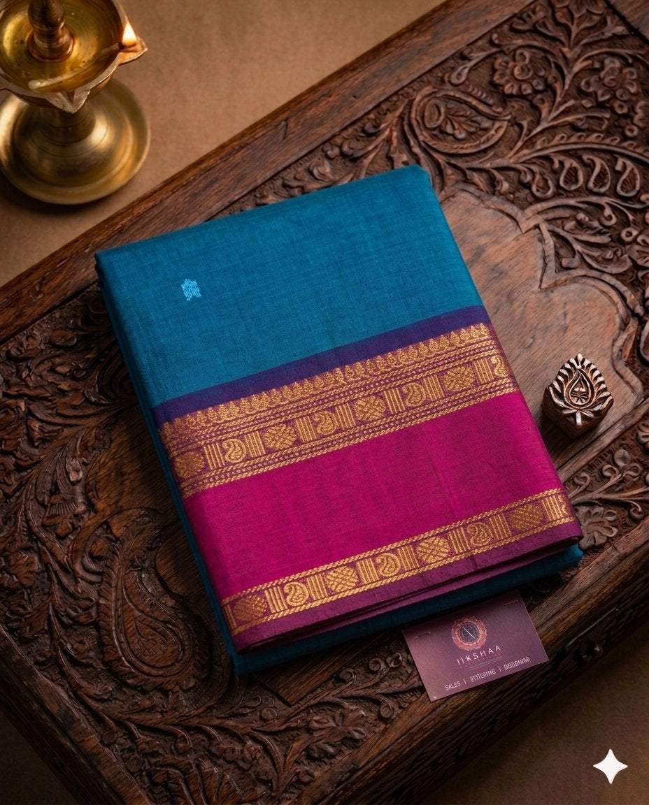 Bluish Majentha Kanchi Cotton Saree - WK77-0042