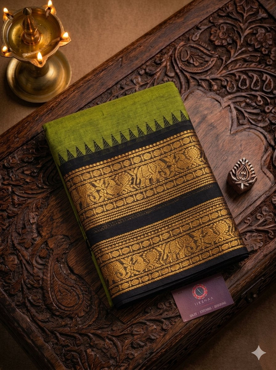 Greenish Black Kanchi Cotton Saree - WK77-0046