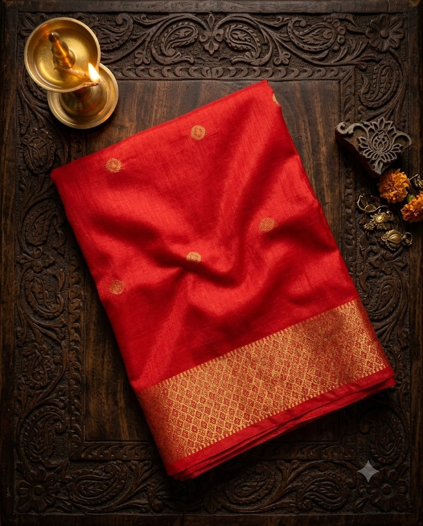Orange Handloom Matka Semi Silk Saree - WK77-0059