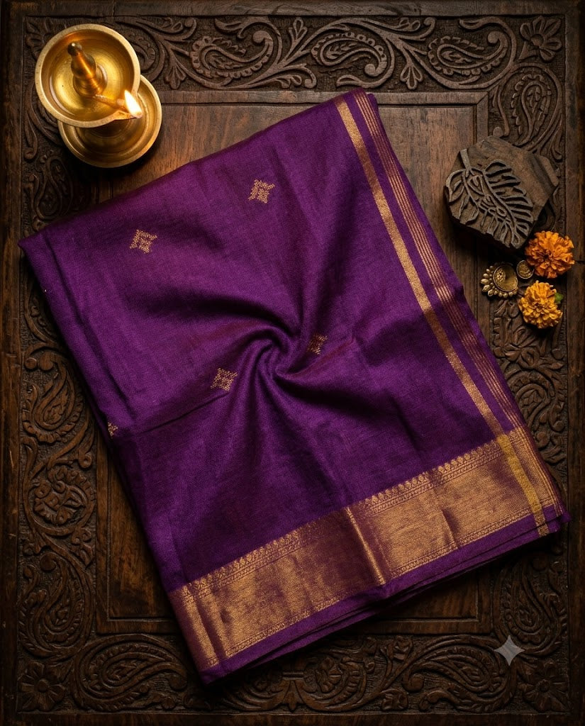 Purple Handloom Matka Semi Silk Saree - WK77-0061