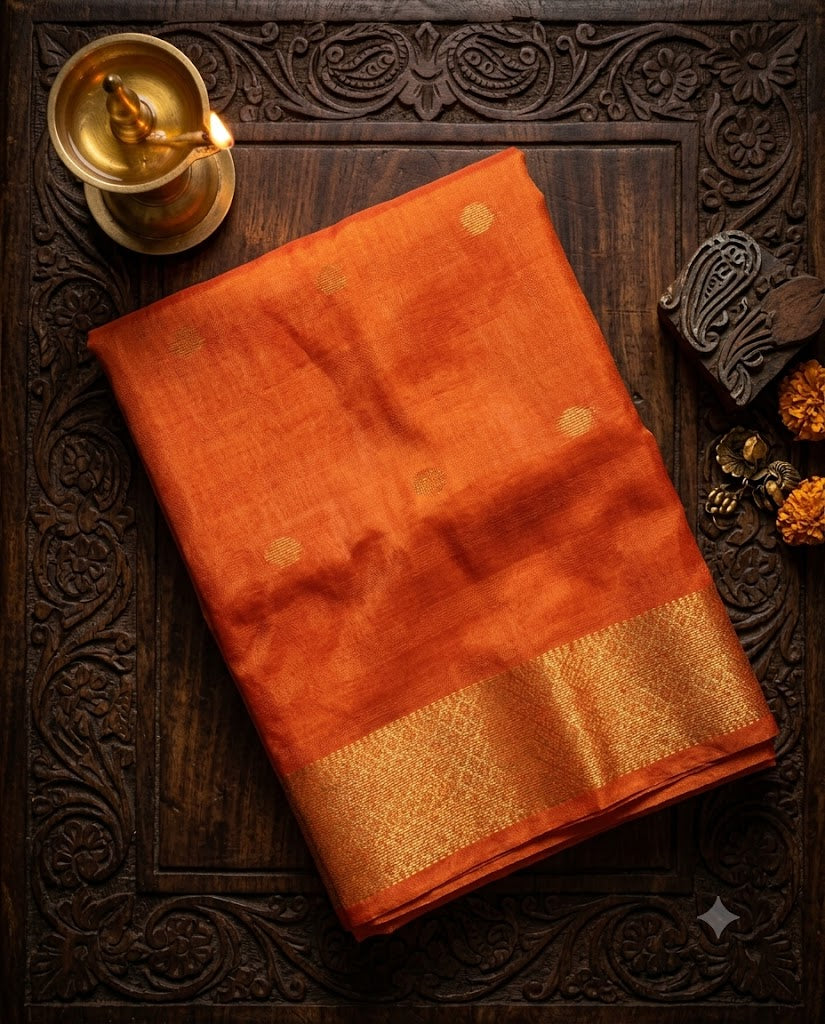Fanta Orange Handloom Matka Semi Silk Saree - WK77-0062