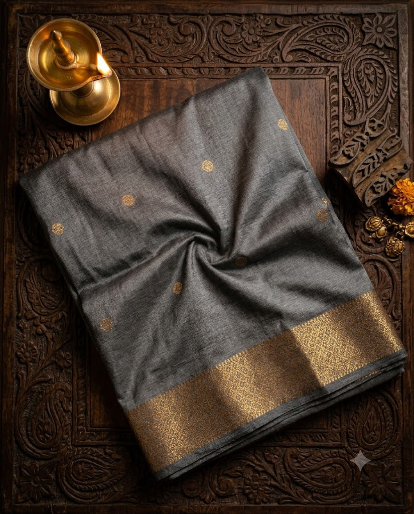 Grey Handloom Matka Semi Silk Saree - WK77-0063