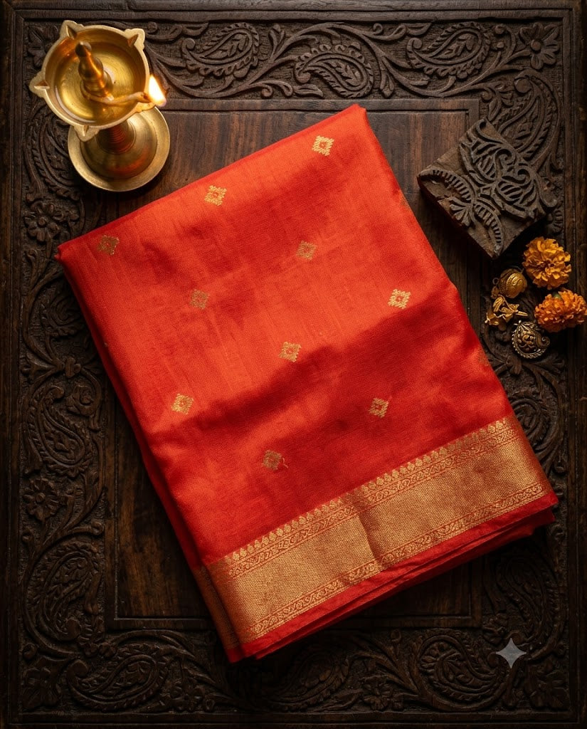 Orange Handloom Matka Semi Silk Saree - WK77-0066