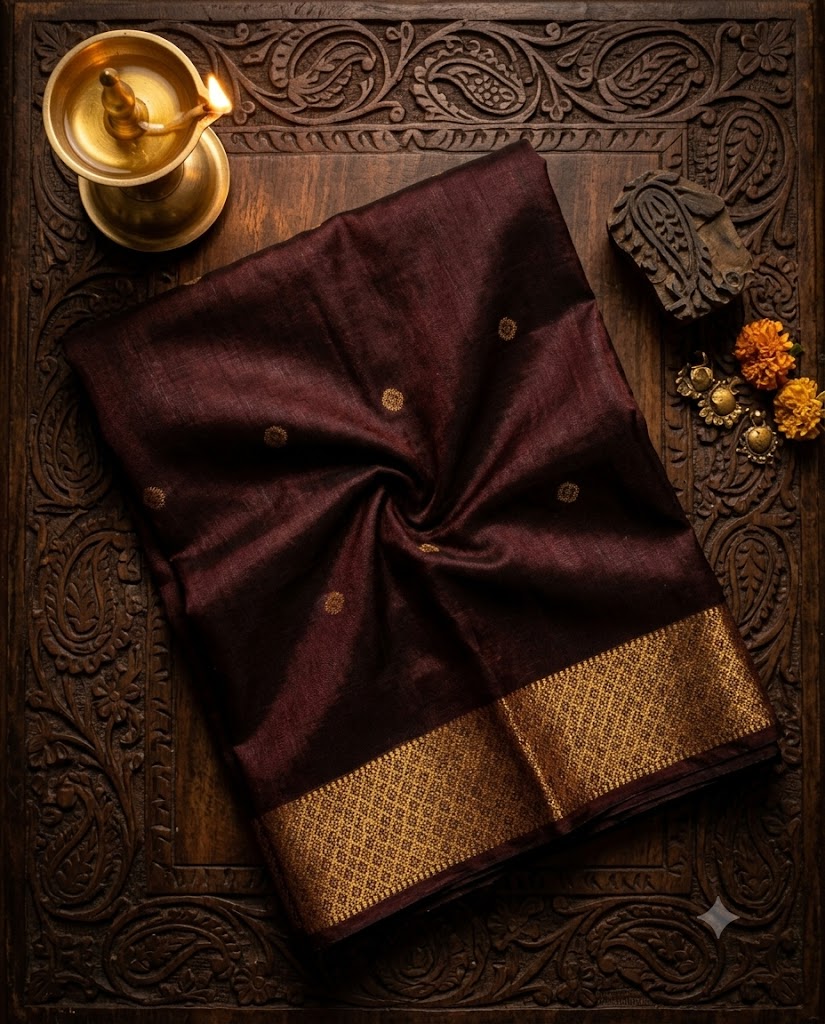 Brown Handloom Matka Semi Silk Saree - WK77-0068