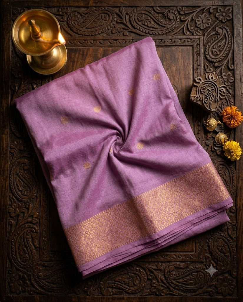 Lilac Handloom Matka Semi Silk Saree - WK77-0069