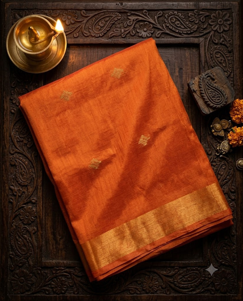 Orange Handloom Matka Semi Silk Saree - WK77-0078