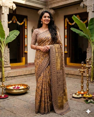 Mustard Handloom Maheshwari Semi Silk Saree - WK77-010